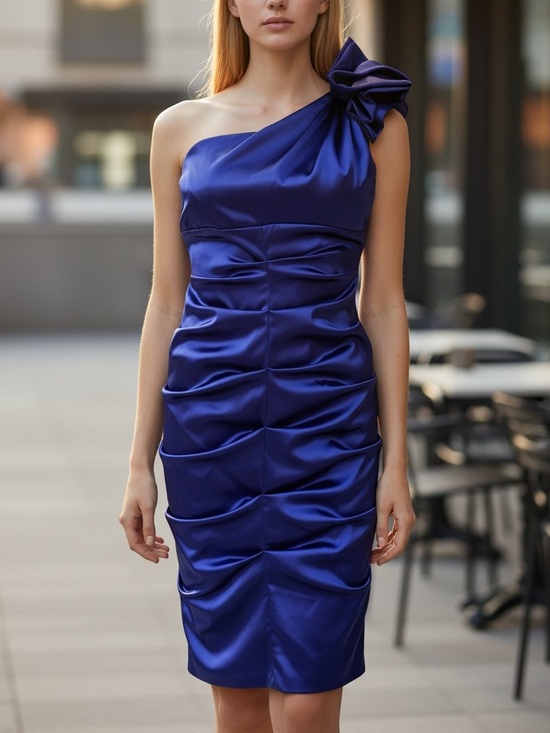 Xscape Dresses & Skirts - NWT Xscape Cocktail Dress Royal Blue/Purple Ruched One Shoulder Satin Mini Sz 6